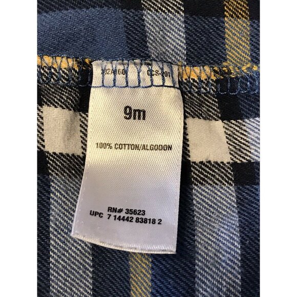 Carters Infant Boy's Size 9 Month Romper Long Sleeve Plaid Blue Yellow Preowned - Picture 6 of 7